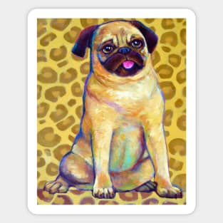 Funky Pug With Cheetah Print Sticker